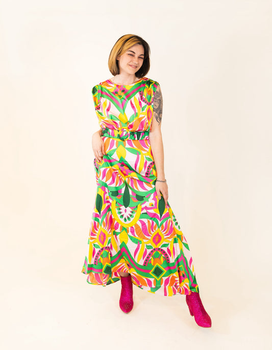 bigHit Fashion | Abstract Multi-Color Dress with Belt