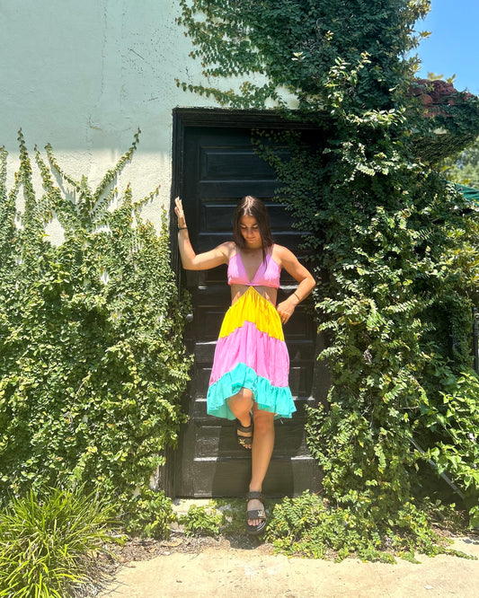 Colorful Midi Cut Out Dress