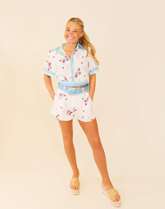 Like the Moon | Butterfly Short Sleeve Shirt/Belted Shorts