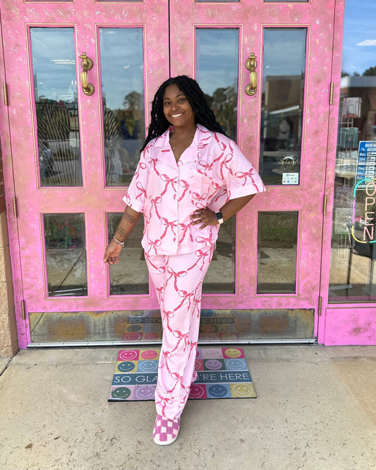Pink Bow Matching Pajama Set